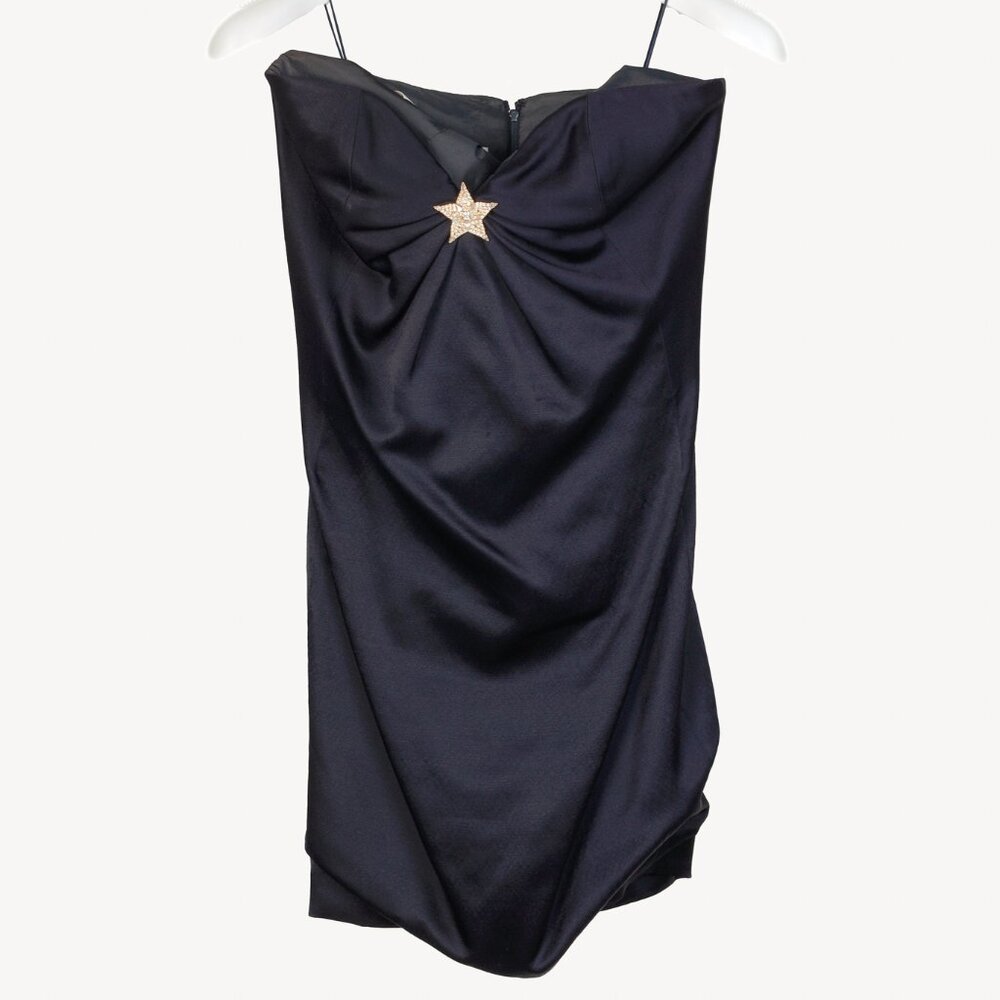 Moschino Couture Gold Star Bustier Woolen Navy Dress
